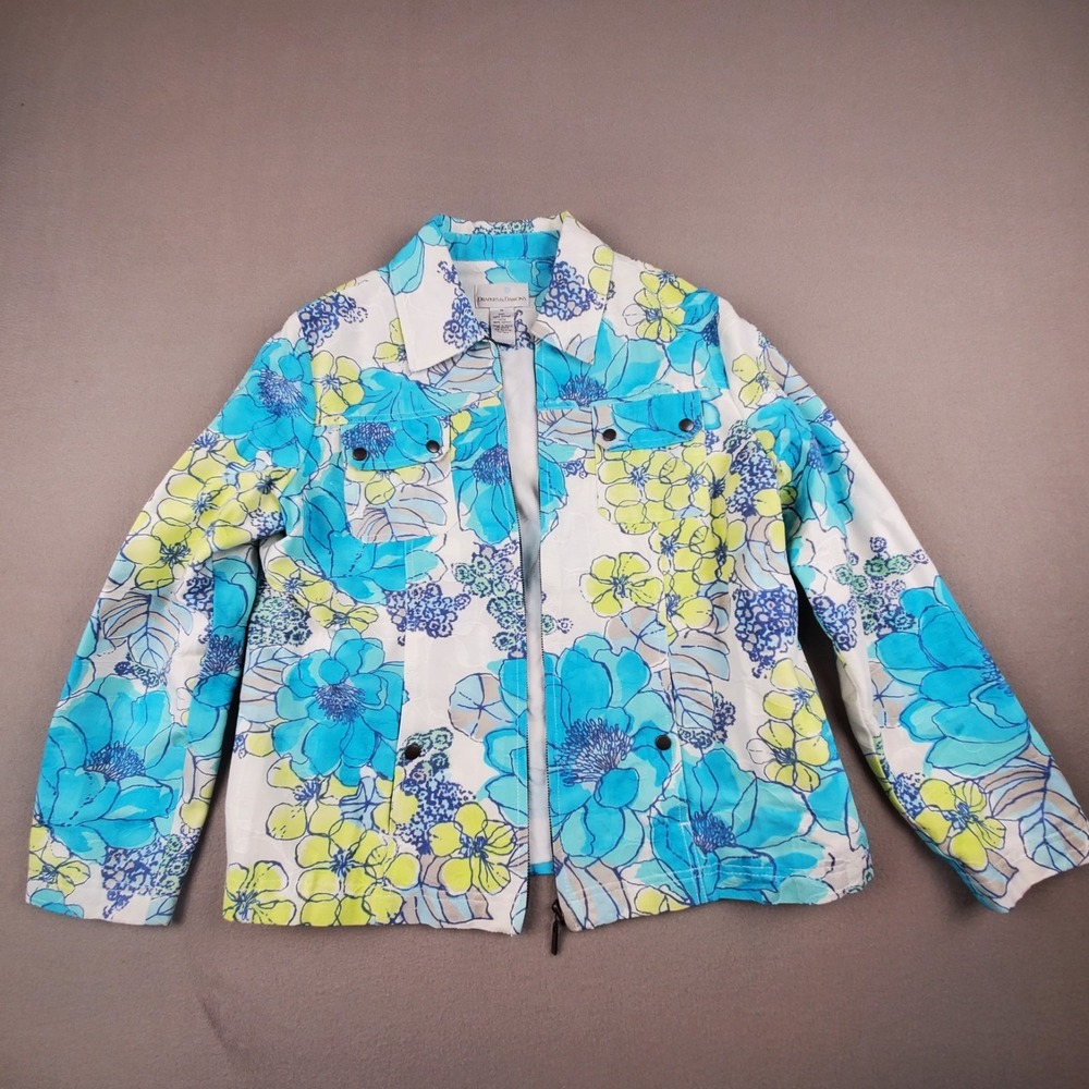 Drapers & Damons Teal & Yellow Floral Lightweight Full Zip Jacket Vibrant Size M